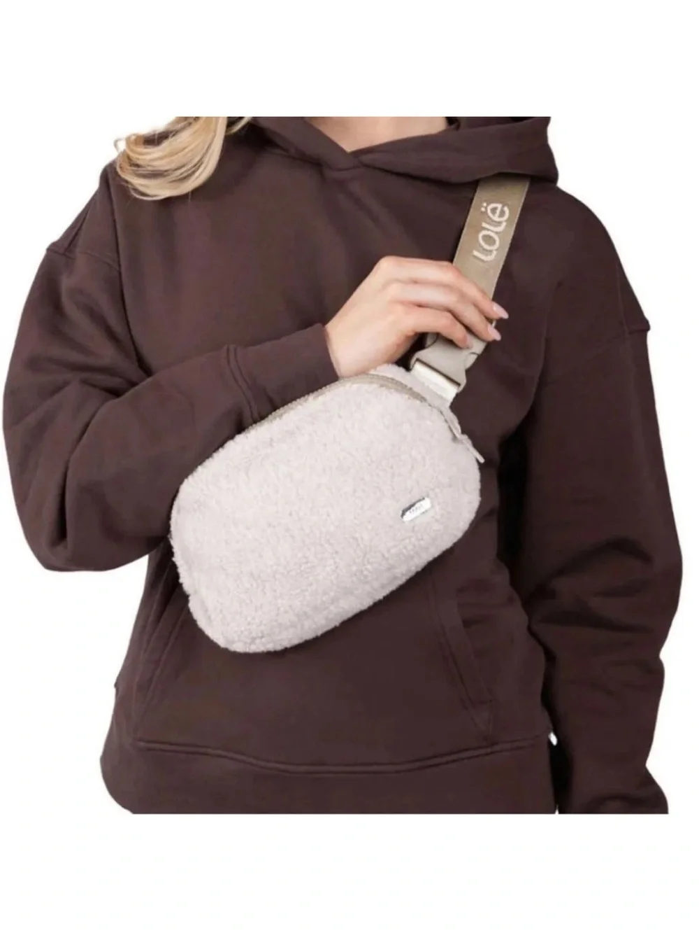 NWOT LOLË FLEECE CROSSBODY BELT BAG color Ivory
